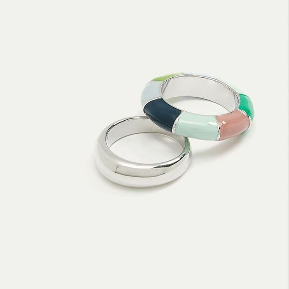 Reitmans New‎ With Tag Size 10 Set Of 2 Chunky Enamel Rings - Picture 1 of 4